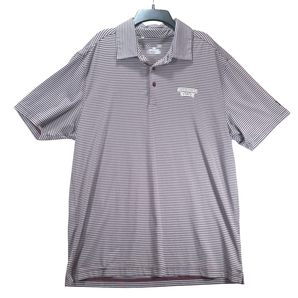 Under Armour Polo Large Maroon Mississippi State Striped HeatGear UM0453